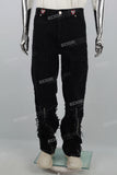 Black zipper embroidered cut denim Flare Jeans