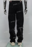 Black zipper embroidered cut denim Flare Jeans