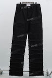 Black Layered Cut Raw Hem Flare Mans Cargo Jeans