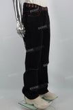 Black Appliqué Cut Mans Baggy Jeans