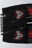 Black Embroidery Ripped Mans Cargo Jeans