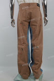 Khaki Patchwork Denim Double Knee Men Carpenter Jeans