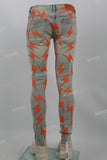 Blue Vintage Wash Orange Lightning Badge Ripped Mans Skinny