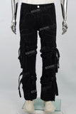 Black Ripped Strap Pocket Denim Mans Cargo
