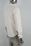 White Custom Button Denim Long Sleeve Shirt