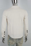 White Custom Button Denim Long Sleeve Shirt