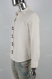 White Custom Button Denim Long Sleeve Shirt