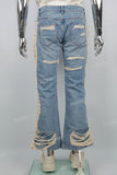 Heavy Ripped Blue Flared Jeans