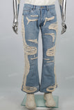 Heavy Ripped Blue Flared Jeans