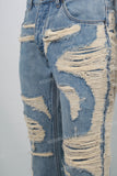 Heavy Ripped Blue Flared Jeans