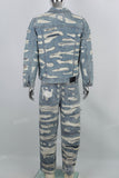 Heavily Ripped Stitching Blue Flared Denim Jacket & Jeans Set