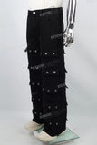 Multi-Pocket Black Denim Baggy Cargo Pants