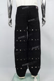 Multi-Pocket Black Denim Baggy Cargo Pants