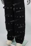 Multi-Pocket Black Denim Baggy Cargo Pants