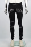 Black Ripped Skinny Men's Jeans With Rhinestones
