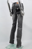 Women's gray flared jeans with rhinestones