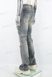 Men's Blue Distressed Washed Printed Patch Flared Jeans