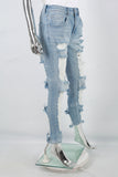 Ladies Blue Ragged Skinny Jeans