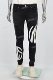 Men's Black Ripped Jeans with White Leather Patch