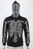 Men's Rhinestone Hooded Zip Black Knitted Jacket