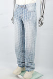 Men's light blue jacquard laser printed baggy jeans