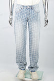 Men's light blue jacquard laser printed baggy jeans