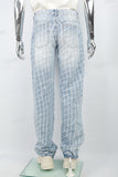 Men's light blue jacquard laser printed baggy jeans