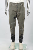 Men's military green leather patch embroidered Skinny casual pants
