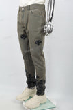 Men's military green leather patch embroidered Skinny casual pants
