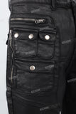 Men's black waxed baggy cargo pants