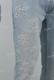 Men's Light Blue Embroidered Skinny Jeans