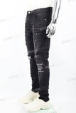 Black Tattered Embroidered Skinny Jeans