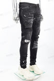 Black Tattered Embroidered Skinny Jeans