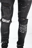 Black Tattered Embroidered Skinny Jeans