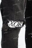 Black Tattered Embroidered Skinny Jeans