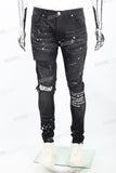 Black Tattered Embroidered Skinny Jeans