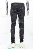 Black Tattered Embroidered Skinny Jeans