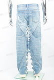 Blue tattered patchwork Baggy Jeans