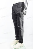 Black waxed and rhinestoned ripped Skinny Jeans