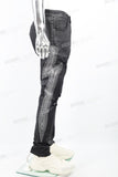 Black waxed and rhinestoned ripped Skinny Jeans