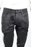 Black waxed and rhinestoned ripped Skinny Jeans