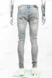 Blue distressed tattered embroidered Skinny Jeans