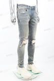 Blue distressed tattered embroidered Skinny Jeans