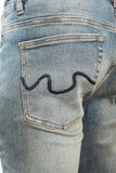 Blue distressed tattered embroidered Skinny Jeans