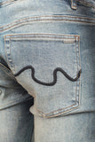 Blue Washed Tattered Embroidered Skinny Jeans