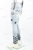 Light Blue Tattered Embroidered Skinny Jeans