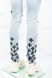 Light Blue Tattered Embroidered Skinny Jeans