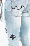 Light Blue Tattered Embroidered Skinny Jeans