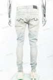 Light Blue Heavy Wash Distressed Embroidered Skinny Jeans