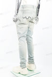 Light Blue Heavy Wash Distressed Embroidered Skinny Jeans
